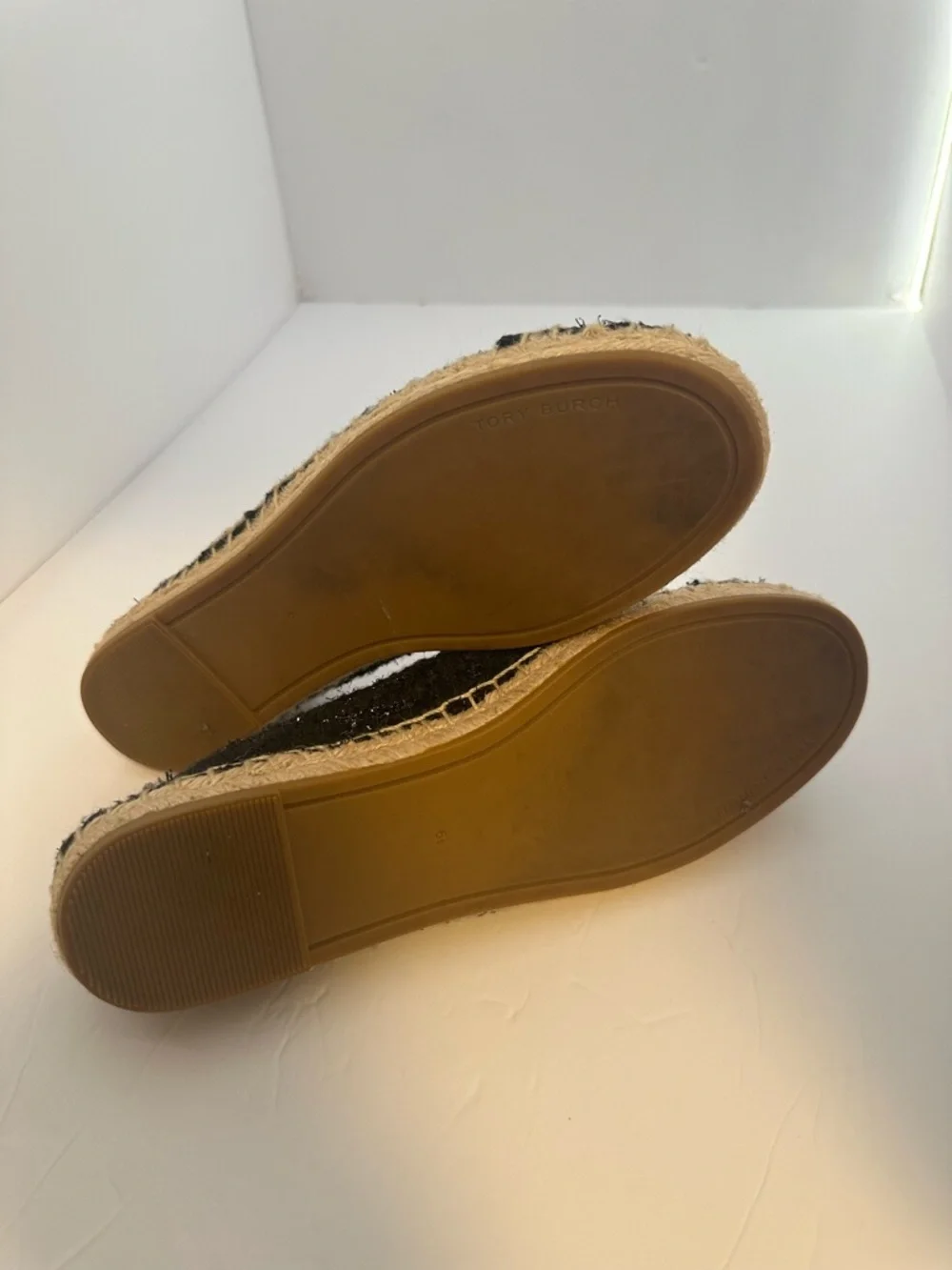 Tory Burch Black Pearl-Embellished Espadrille Flats Size 6.5